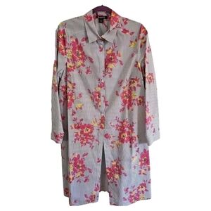 Roman's Women's Cotton Floral Shirt Dress W/ Stripes Size 16W